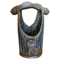 California Studio Pottery or Japanese Asian Art Signed Glazed Basket Vase
