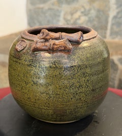 Signierte, glasierte Vase im Stil der kalifornischen Studio-Keramik aus der Mitte des Jahrhunderts oder der japanischen asiatischen Kunst