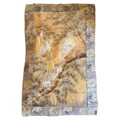 Japanese Asian Meiji Period Silk Embroidery Monkeys in Pine Tree Tapestry