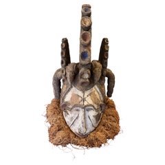 African Nigerian Large Igbo Wood Carved Folk Art Maiden Spirit Mask Sculpture