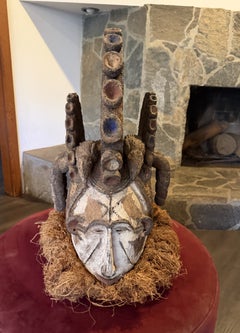 African Nigerian Large Igbo Wood Carved Folk Art Maiden Spirit Mask Sculpture