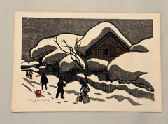 Kiyoshi Saito Signed Japanese Woodblock Village Print Baskets Winter in Aizu