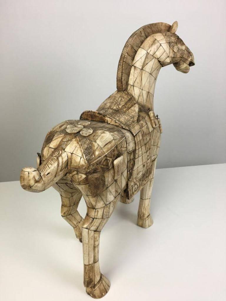 Chinese Export Large Chinese Vintage Bone Horse Sculpture Figure