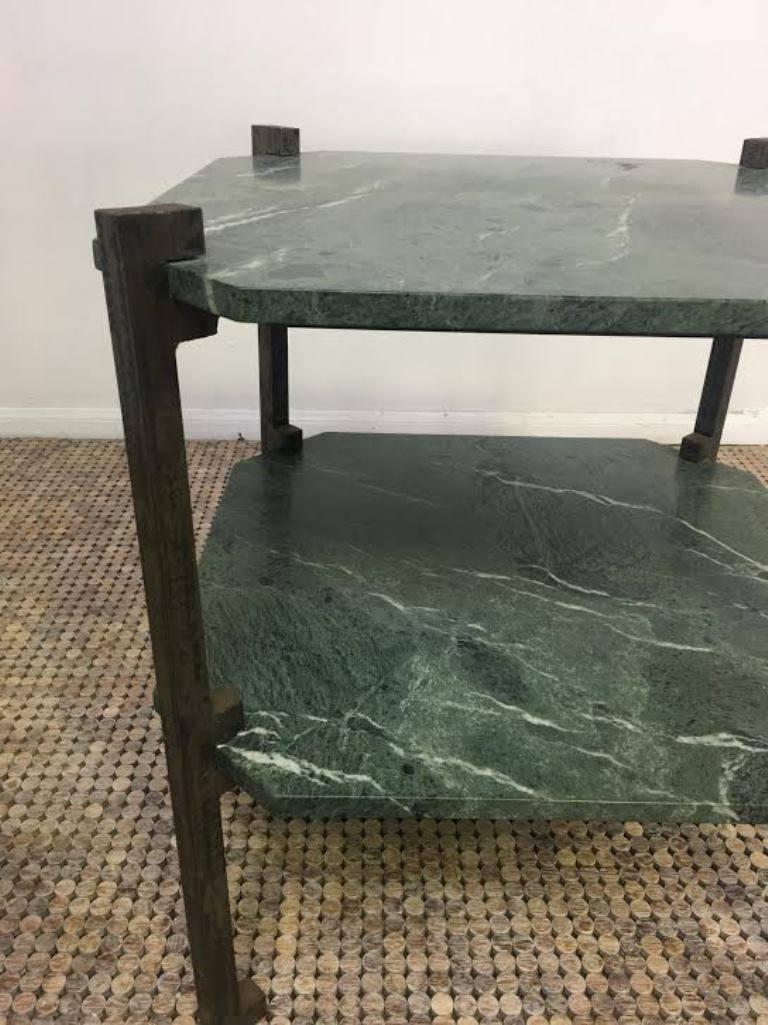 This Italian Verde Italia granite and bronze end table is fabulousness at its finest, circa 1980s.

Dimensions: 26