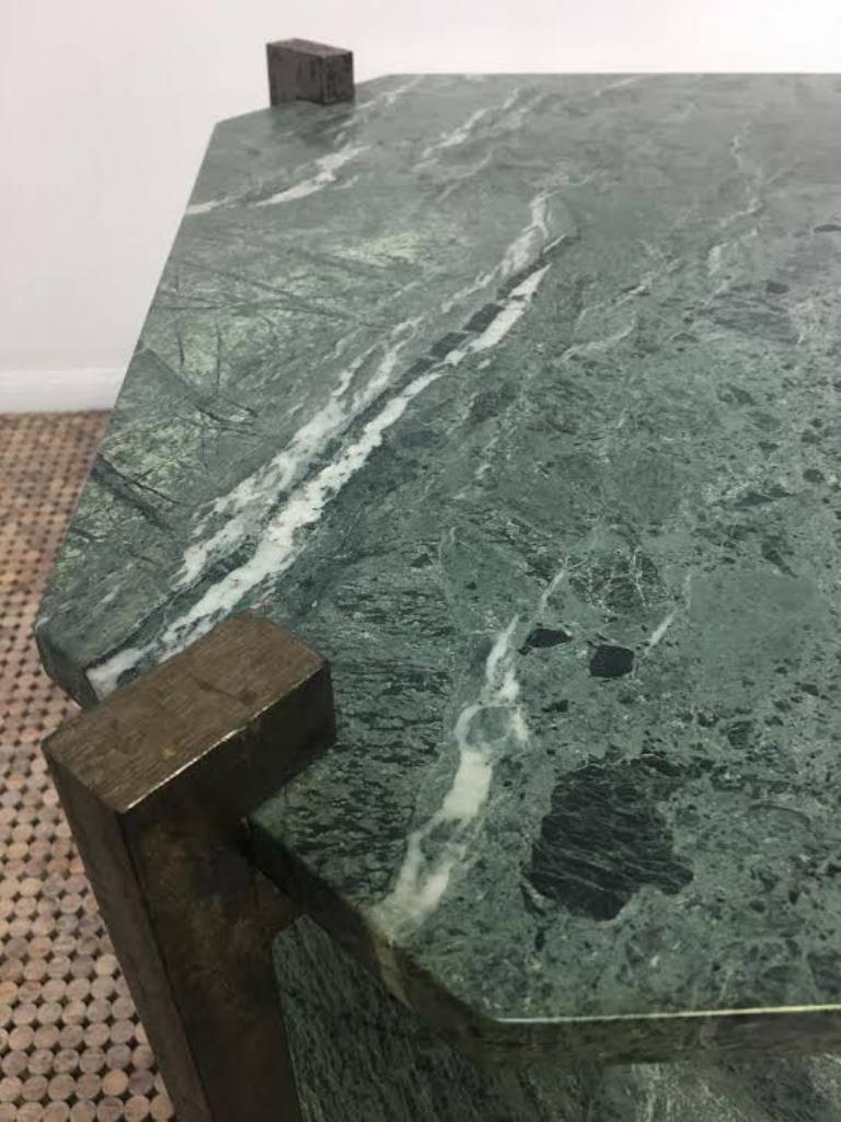 Forged Verde Italia Italian Granite and Bronze End Table For Sale