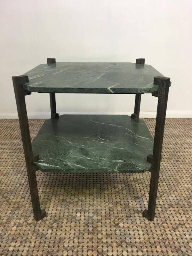 Verde Italia Italian Granite and Bronze End Table In Good Condition For Sale In Studio City, CA
