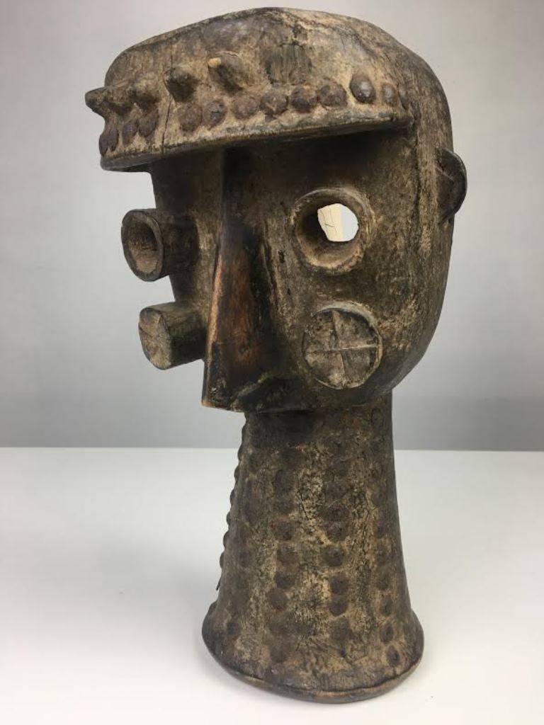 Arresting African Tribal mask, likely by the Grebo peoples of Liberia. This mask was part of large, well kept estate of a long term Tribal Art collector of serious and vintage African, Native American and Oceanic artifacts, the mask's beautiful