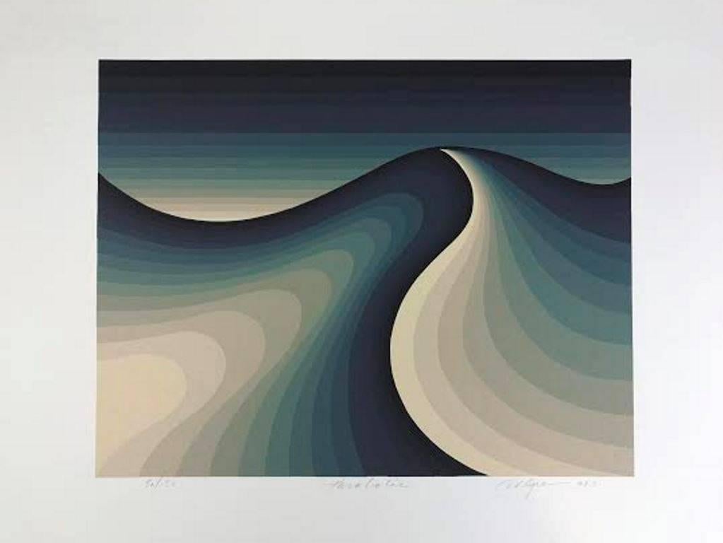 A very mesmerizing silk screen-print by American artist Roy Ahlgren. The print is hand signed, numbered (56/150) titled and dated 1983 by the artist. Will look stunning in any setting.

Many of Ahlgren's abstract, geometrical compositions are