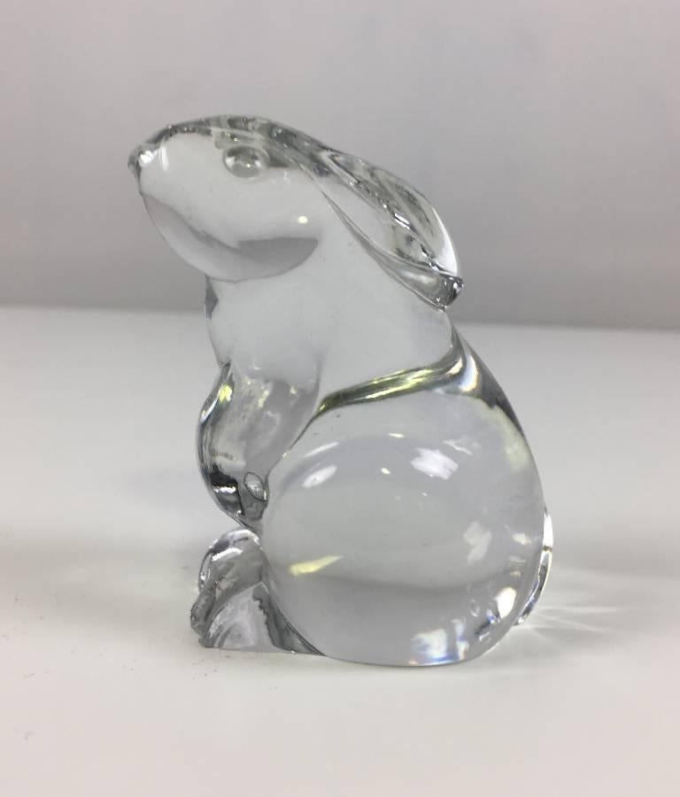 Baccarat clear crystal rabbit figurine. Has acid etched brand signature at base. This is the larger version of this figure. 

Measures: 3.25