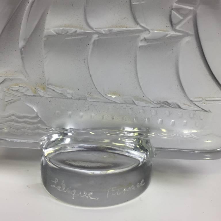 Modern Lalique Frosted Crystal Clipper Ship Paperweight