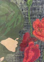 Tadashi Nakayama Japanischer Farbholzschnitt Mädchen mit Mohnblumen