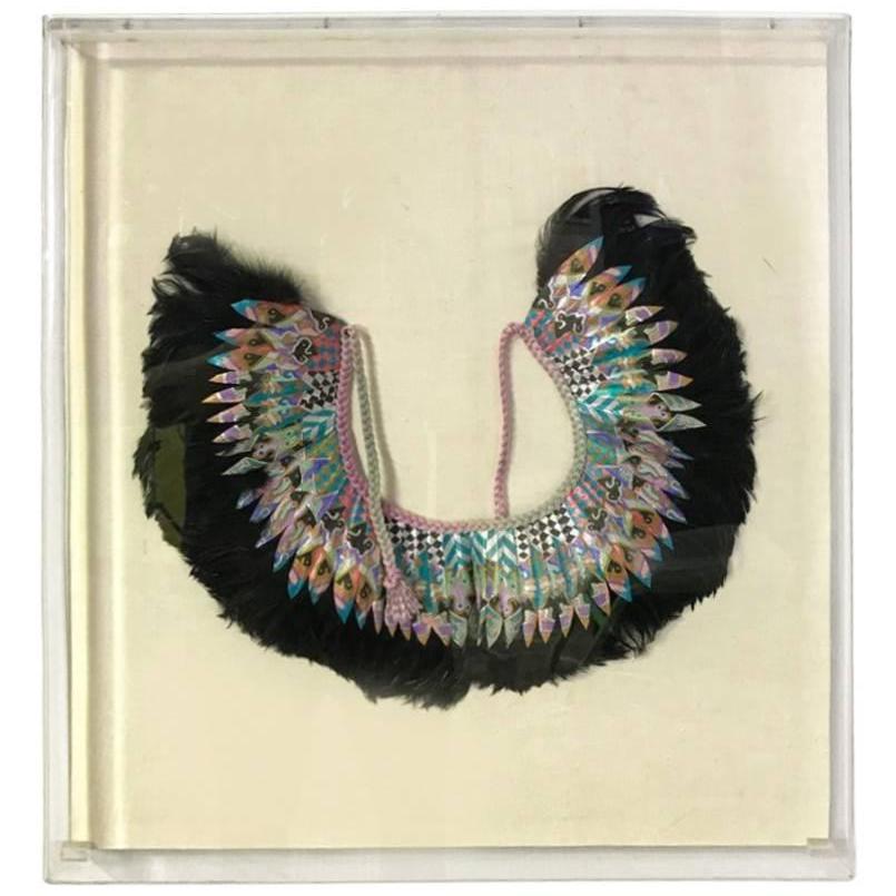 K. Lee Manuel Framed Feather and Textile Necklace/ Collar