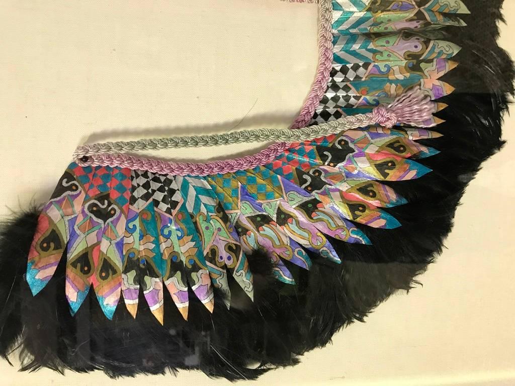 Modern K. Lee Manuel Framed Feather and Textile Necklace/ Collar
