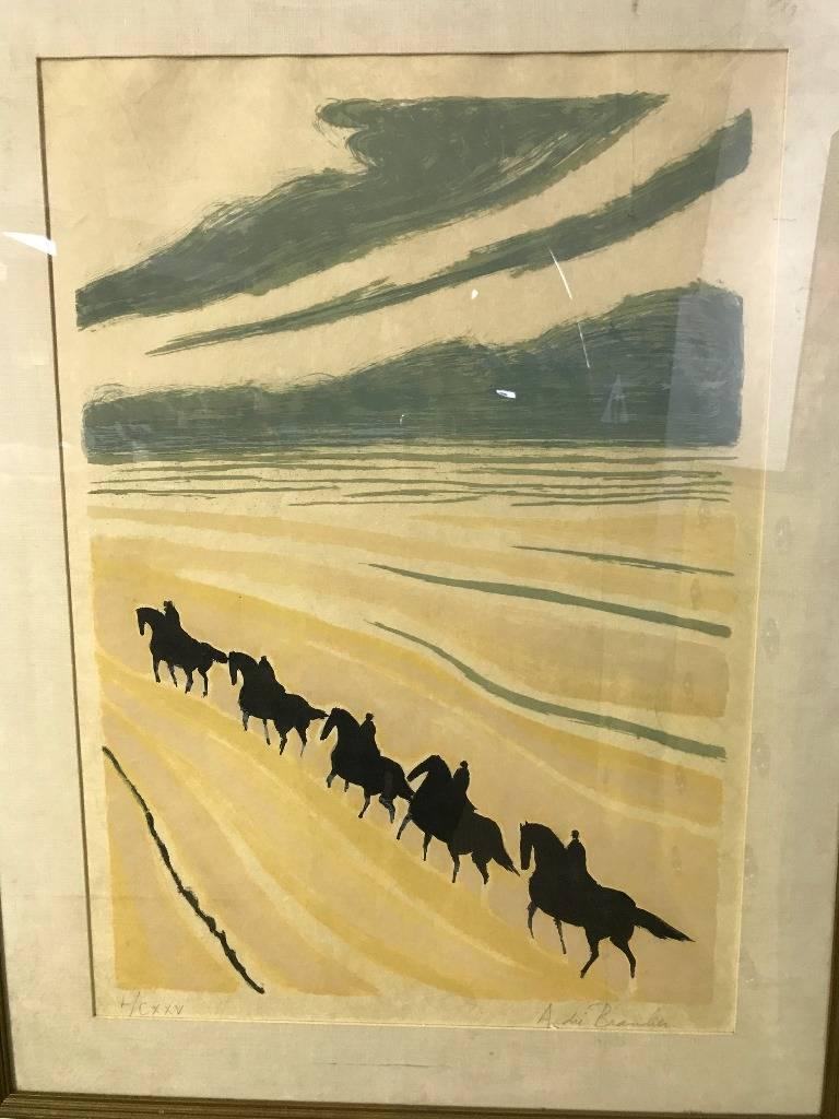 A beautifully composed limited edition lithograph by French painter Andre Brasilier. The print is pencil signed and numbered by the artist. It is one of the more rather unique images from his series on horses. 

Brasilier was born on October 29,
