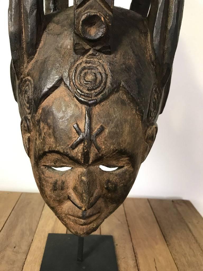 20th Century African ‘Nigerian’ Igbo Carved Maiden Mask/ Sculpture on Stand