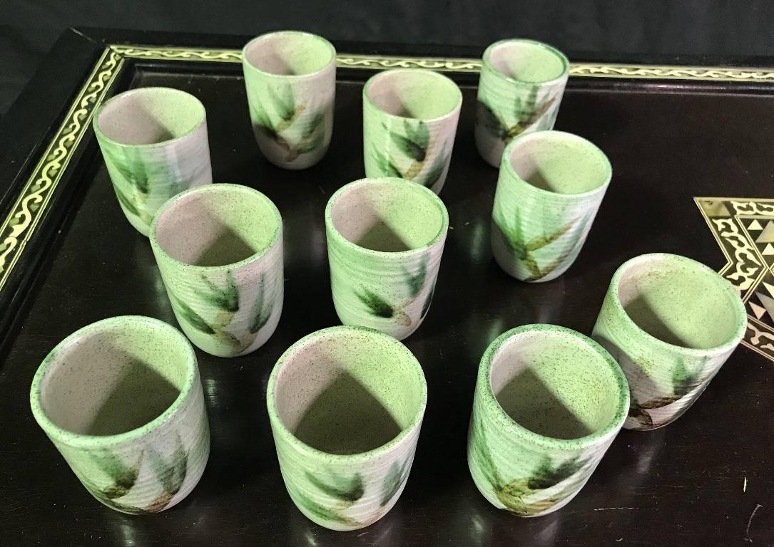 A wonderfully crafted, beautifully designed set of ceramic goblets/ cups by pottery/ ceramics masters husband and wife artists Vivika and Otto Heino. The two were best known for their clean lines and distinctive glazes. Each piece is signed on the