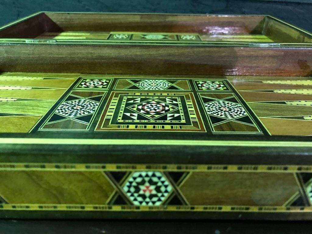 Moorish Syrian Inlaid Mosaic Backgammon and Chess Wooden Game Board/ Box