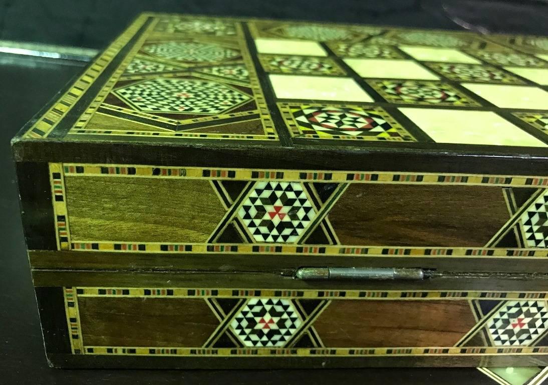 Syrian Inlaid Mosaic Backgammon and Chess Wooden Game Board/ Box 2