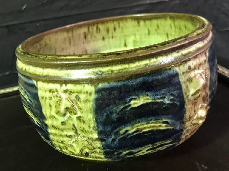 A beautifully designed, exquisitely handmade bowl by pottery or ceramics masters husband and wife artists Vivika and Otto Heino. The two were best known for their inspired designs and distinctive glazes. This relatively hefty bowl is signed on the