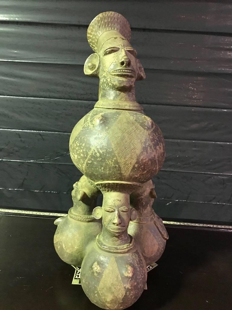 Congolese Large Figurative African Mangbetu Anthropomorphic Ceramic Vessel or Jar For Sale