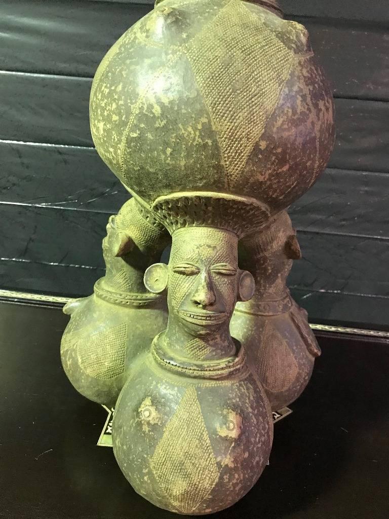 Terracotta Large Figurative African Mangbetu Anthropomorphic Ceramic Vessel or Jar For Sale