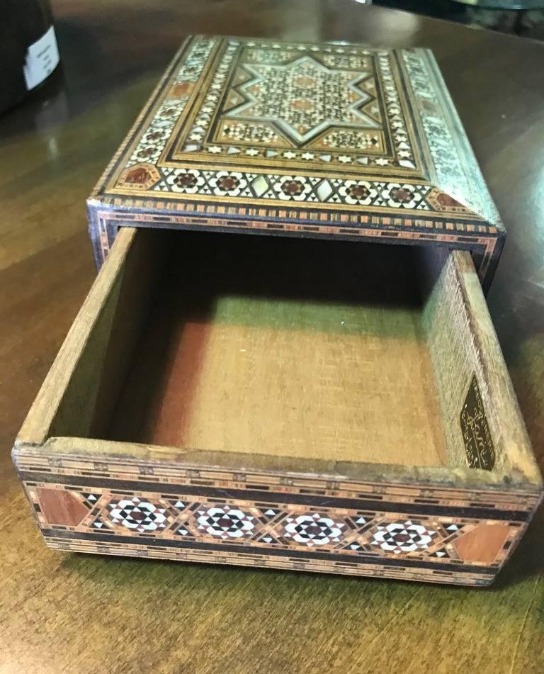 Moorish Syrian Inlaid Mosaic Secret Jewelry Box