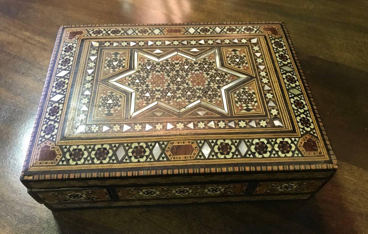 20th Century Syrian Inlaid Mosaic Secret Jewelry Box