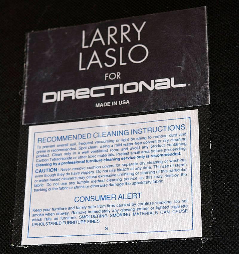 Pre-owned Larry Laslo Carmel chair by Directional. This pieces have been updated with luxurious new golden plush velvet upholstery. Larry Laslo first gained fame as an interior designer to Manhattan's elite before moving into the world of furniture