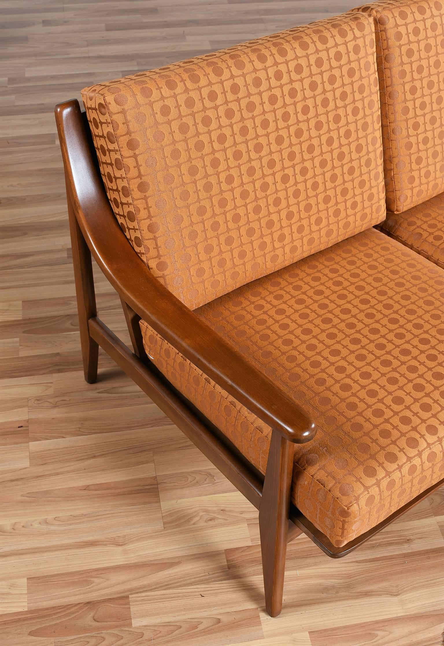 Restored Mid-Century Modern Sofa in Burnt Orange In Excellent Condition In Chattanooga, TN