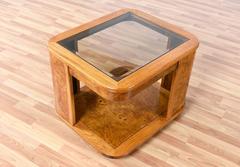 Postmodern Burled Wood and Smoke Glass End Table
