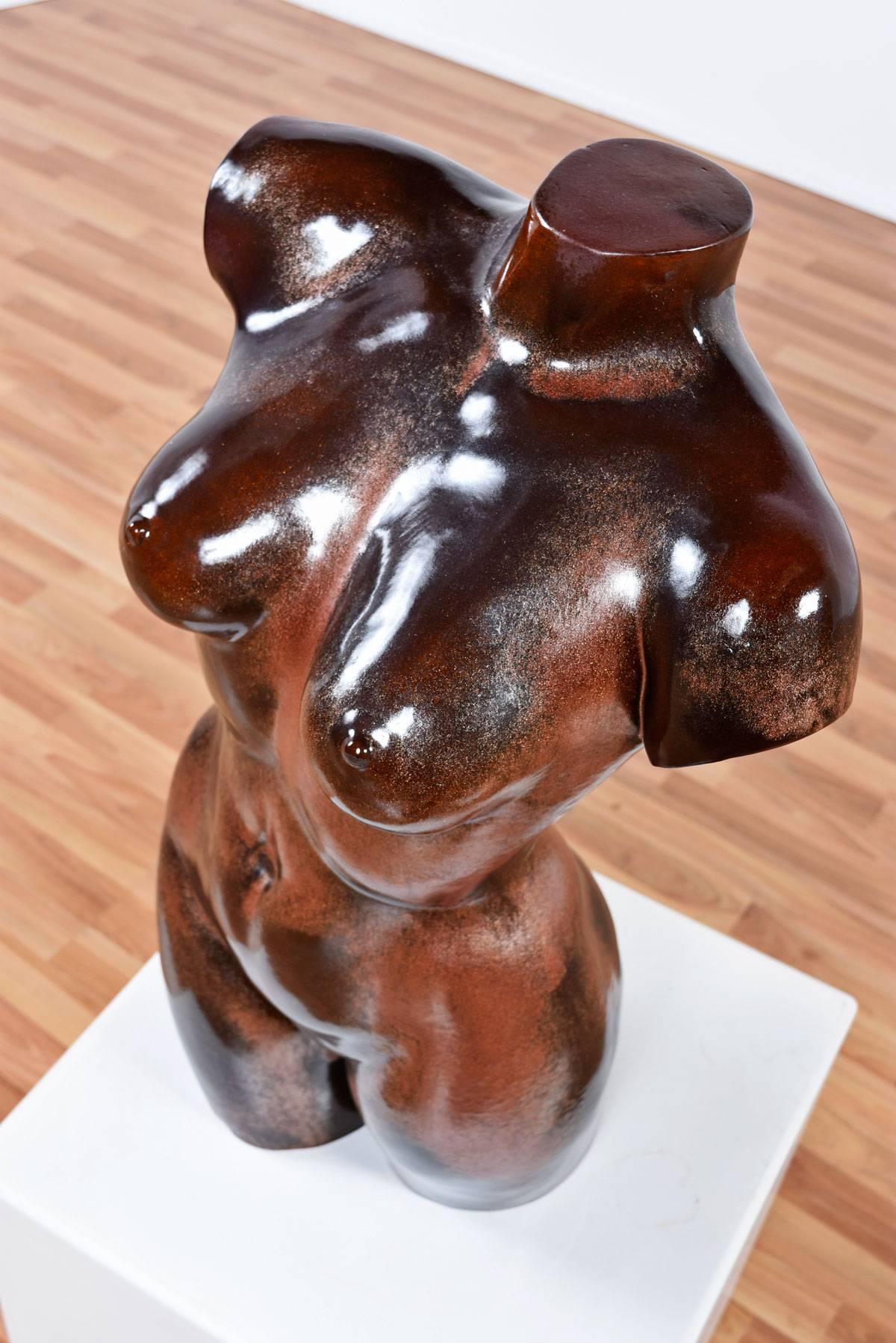 Late 20th Century Signed Modern Glazed Ceramic Figurative Nude Bust, 1970s