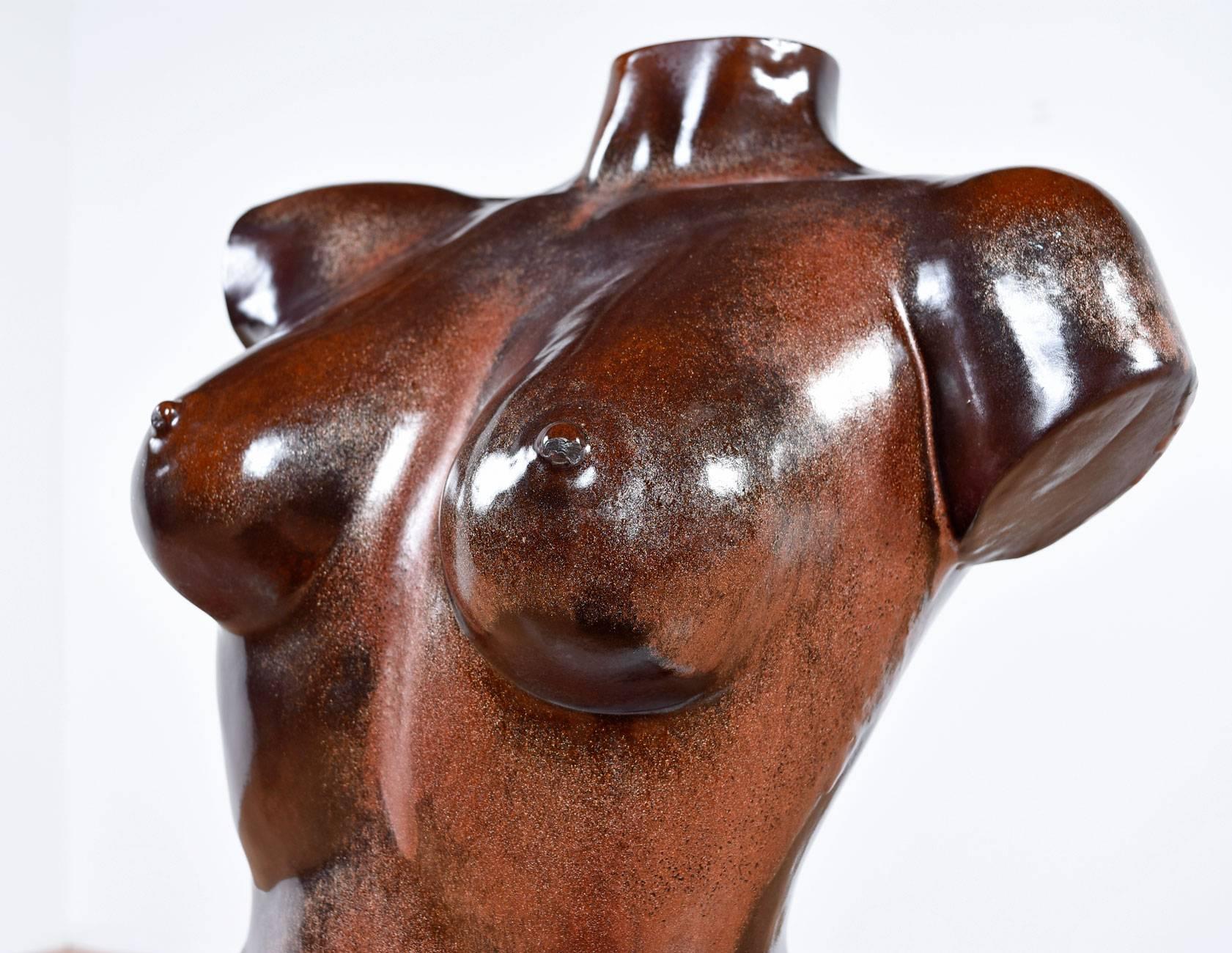 Signed Modern Glazed Ceramic Figurative Nude Bust, 1970s In Excellent Condition In Chattanooga, TN