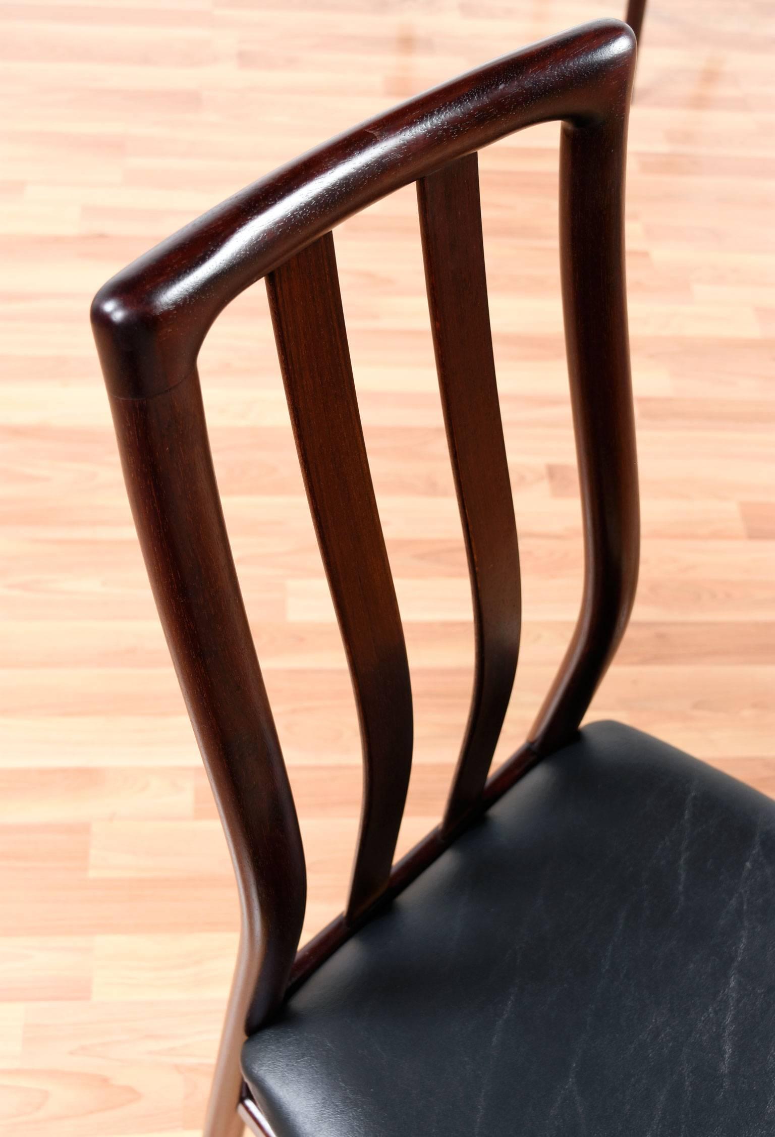 Late 20th Century Danish Rosewood Slat High Back Dining Chairs with New Black Vinyl Seats