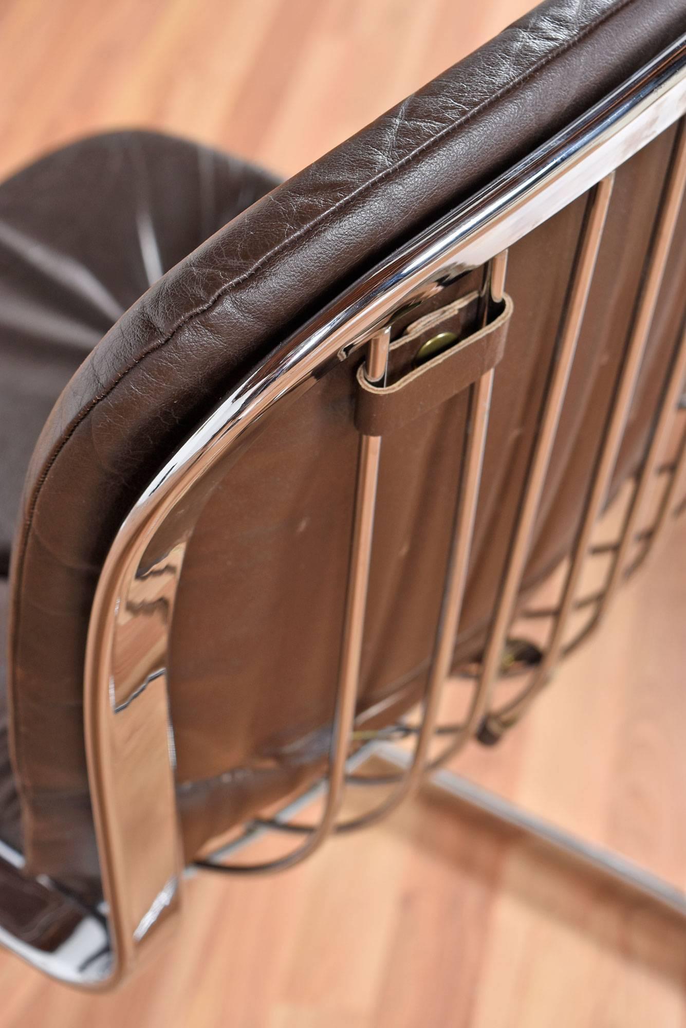 Mid Century Modern Willy Rizzo Style Italian Chrome and Leather Chairs by Cidue In Excellent Condition In Chattanooga, TN