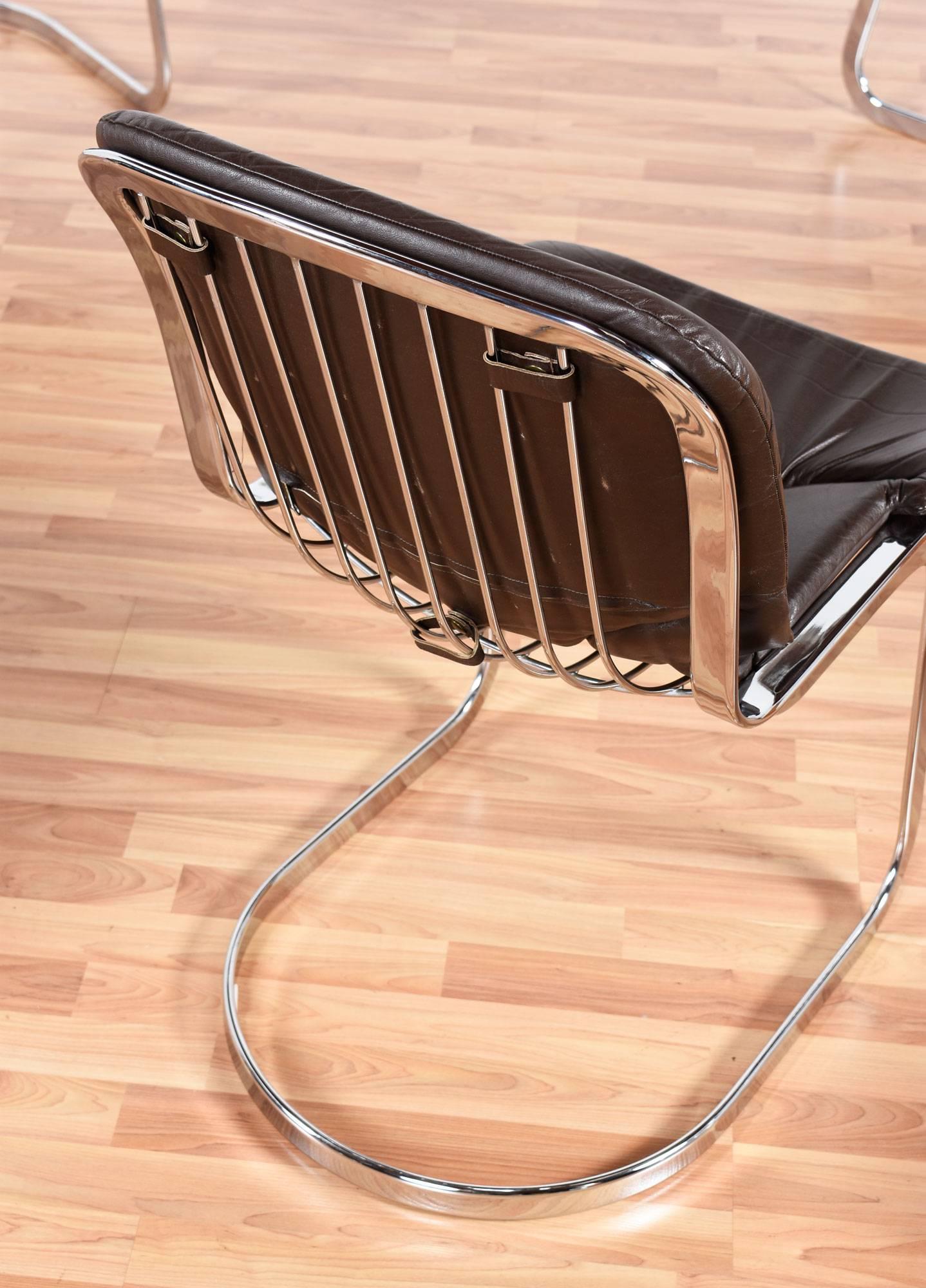 Mid-Century Modern Mid Century Modern Willy Rizzo Style Italian Chrome and Leather Chairs by Cidue