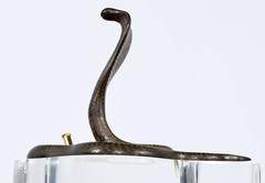 Vieux porte-stylos double en laiton et Lucite avec serpent Cobra