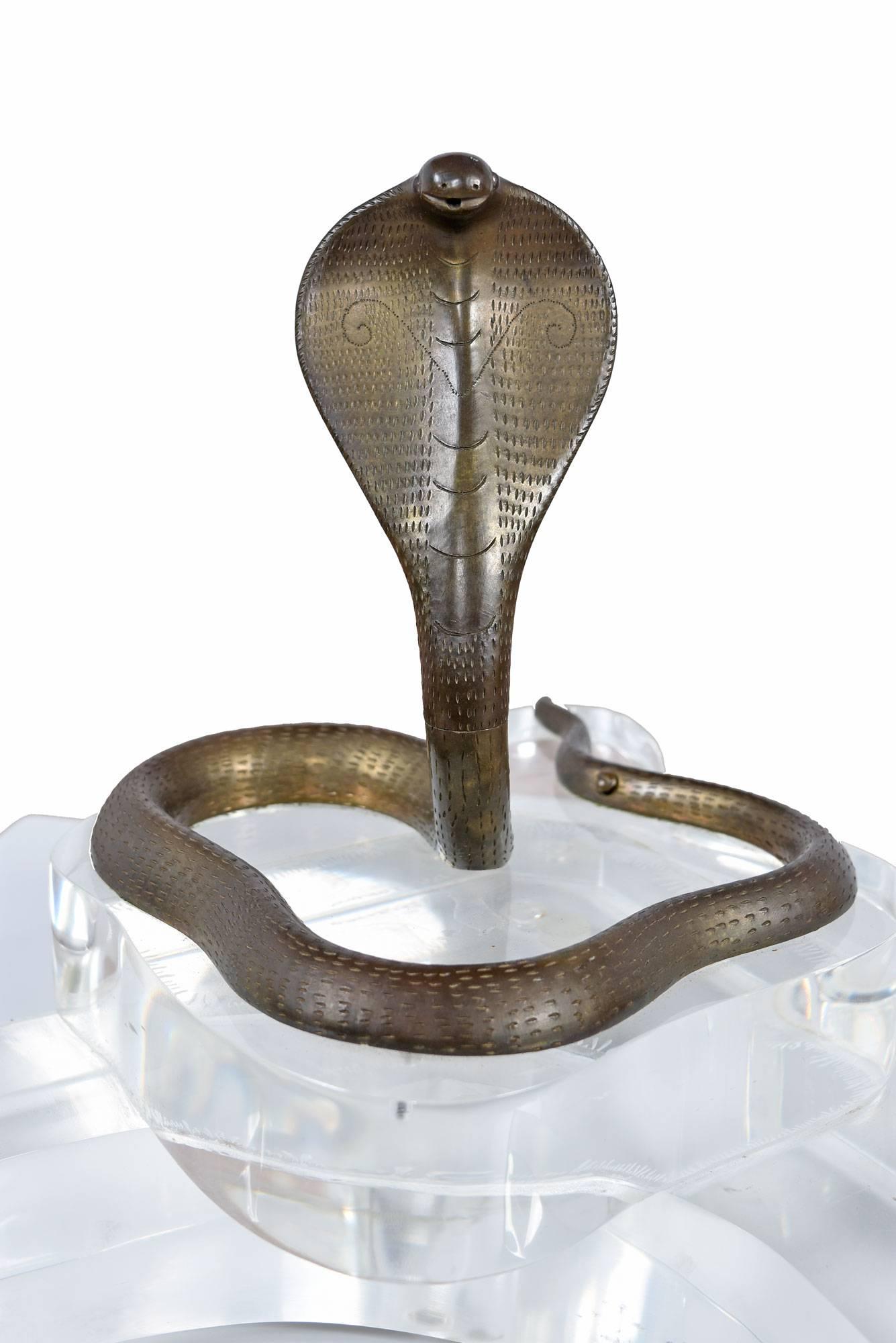 Modern Vintage Brass and Lucite Cobra Snake Double Pen Caddy