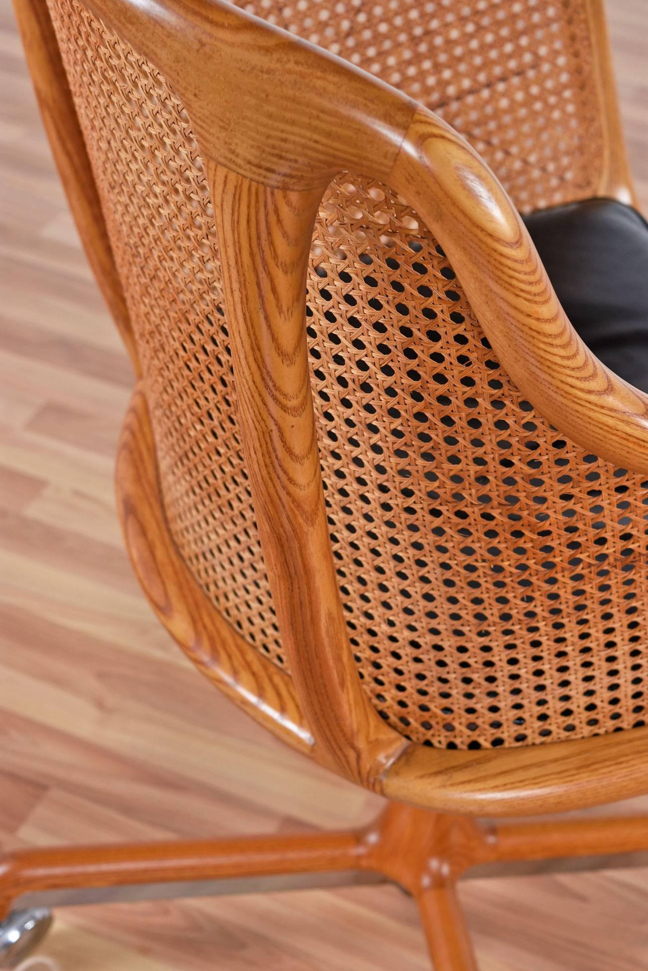 American Mid-Century Modern Cane Swivel Desk Chair by Ward Bennett