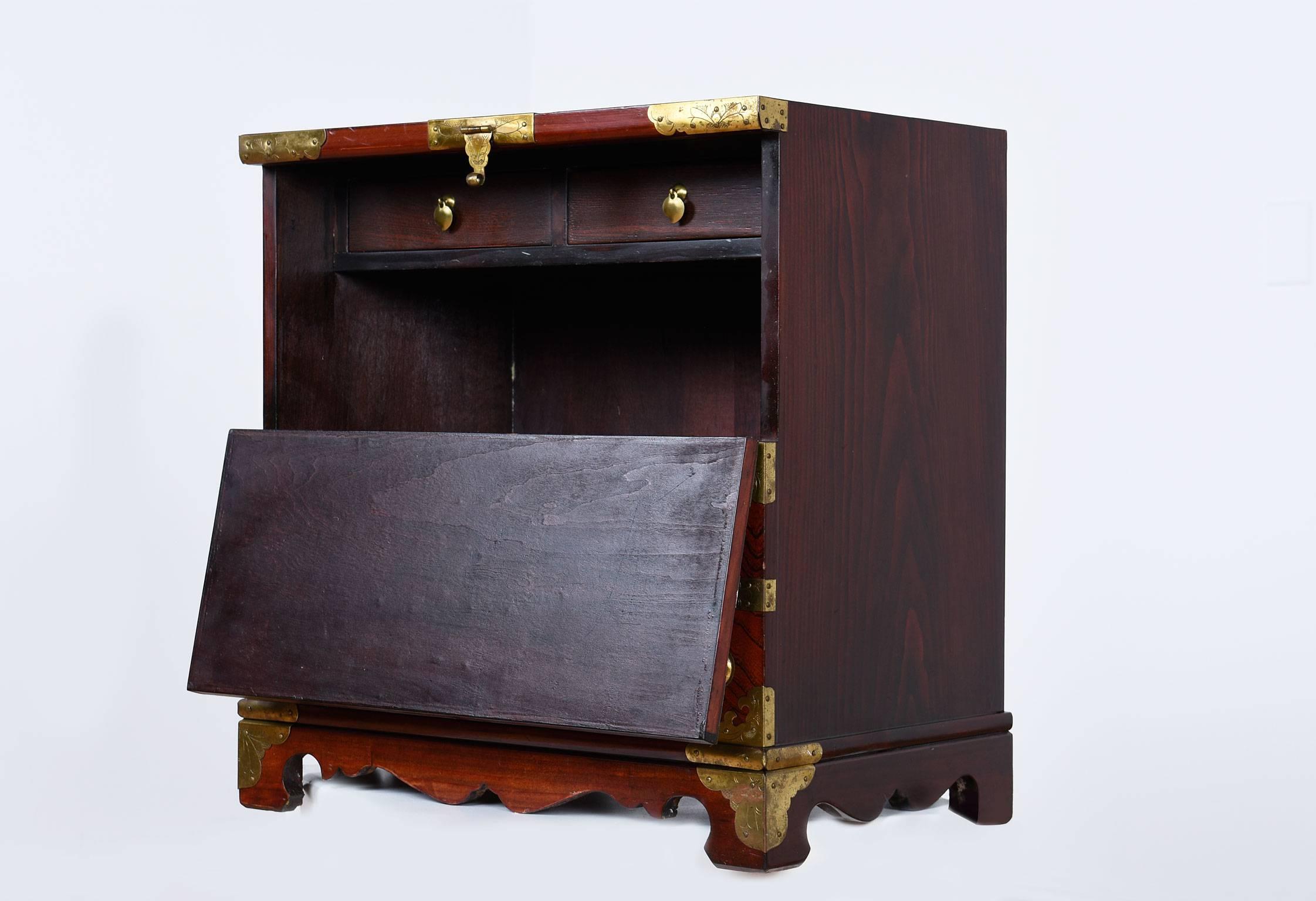 Chinoiserie Rosewood and Brass Asian Chest or Commode