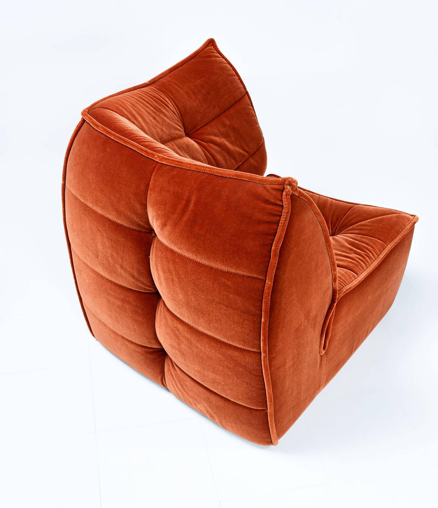 Mid-Century Modern 1970s Velvet Modular Sectional Sofa