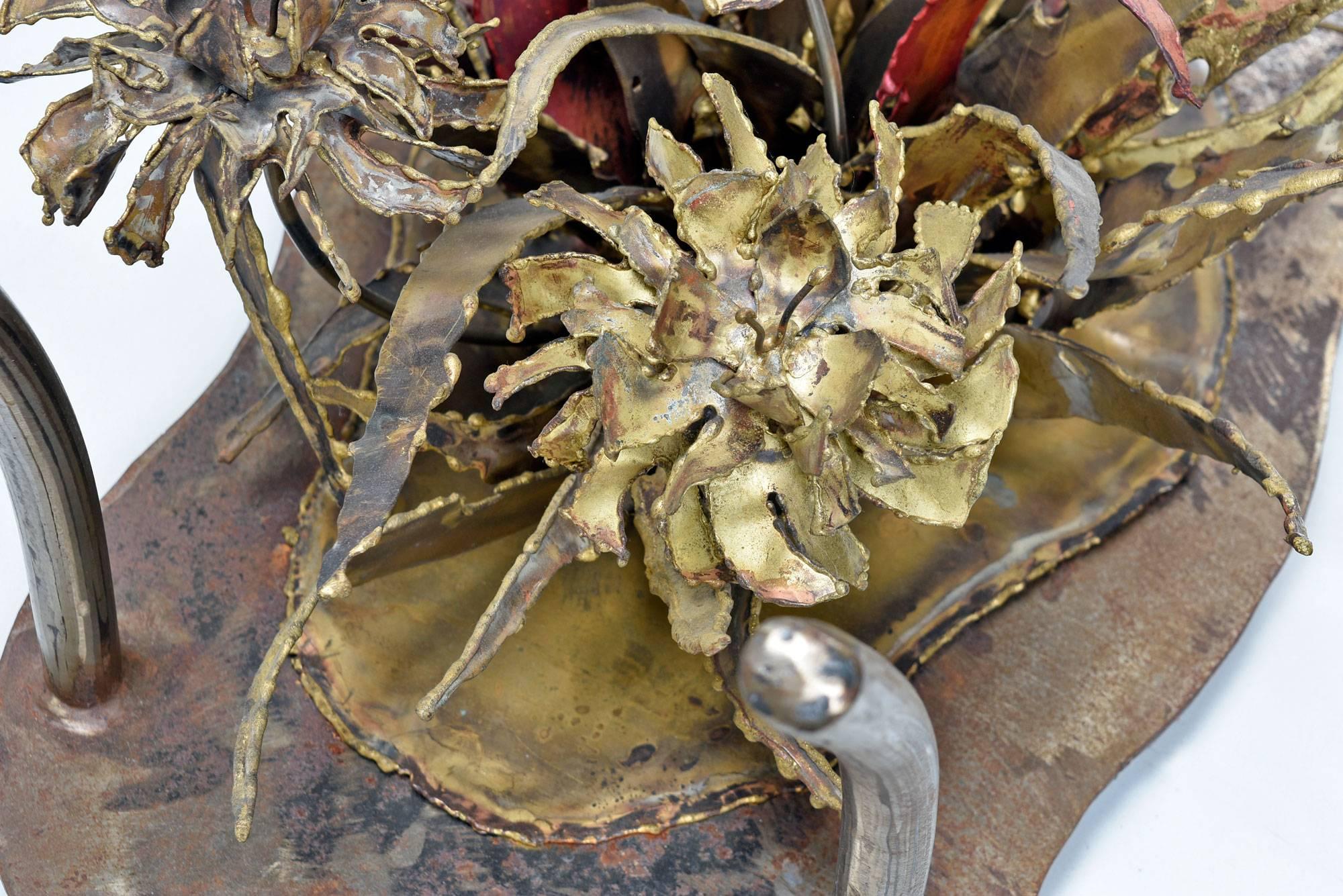 Patinated Torch Cut Brutalist Silas Seandel Coffee Table, Underwater Seascape, 1970s