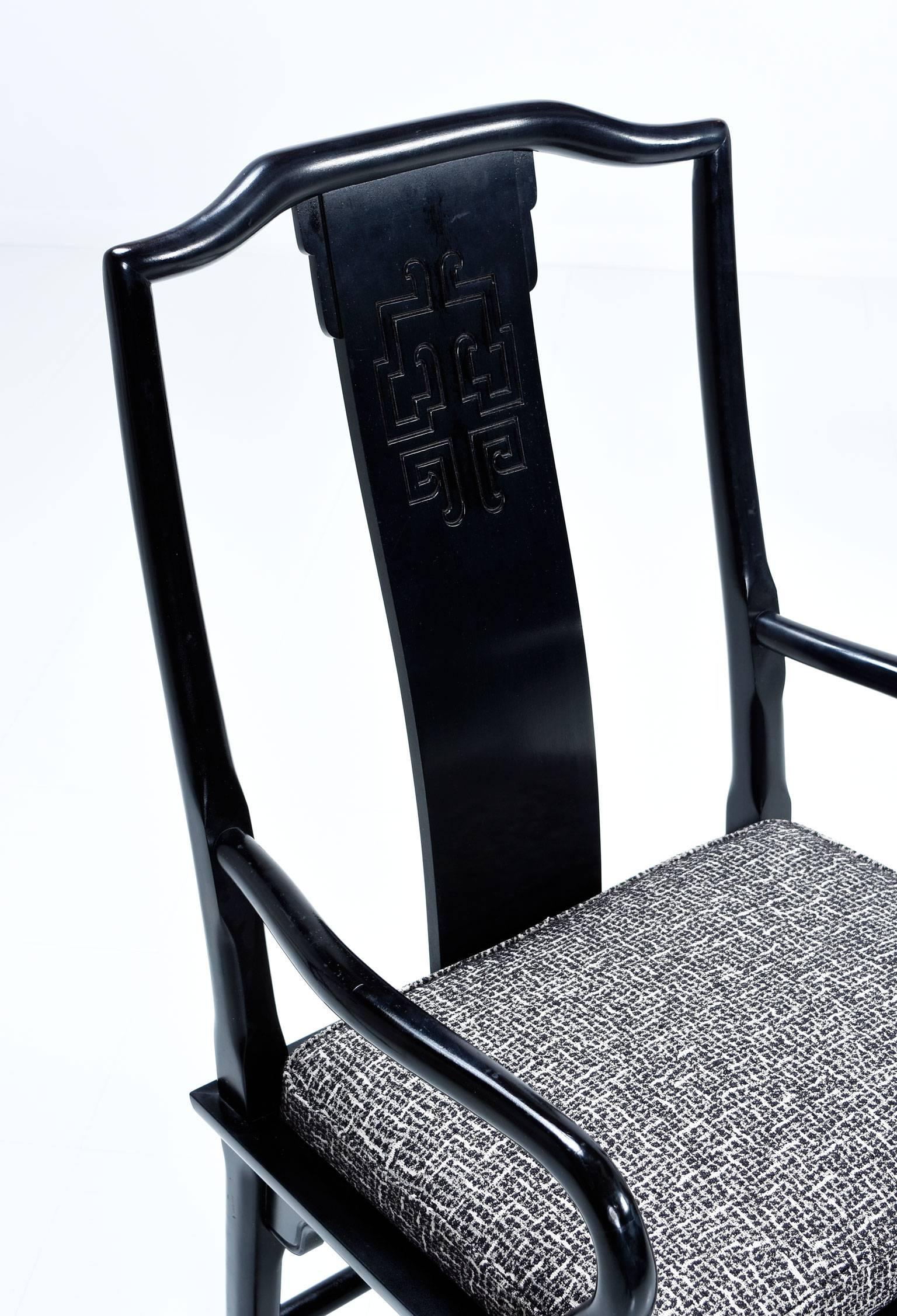 Asian Modern Black Lacquer Chin Hua Dining Chairs by Century In Excellent Condition In Chattanooga, TN