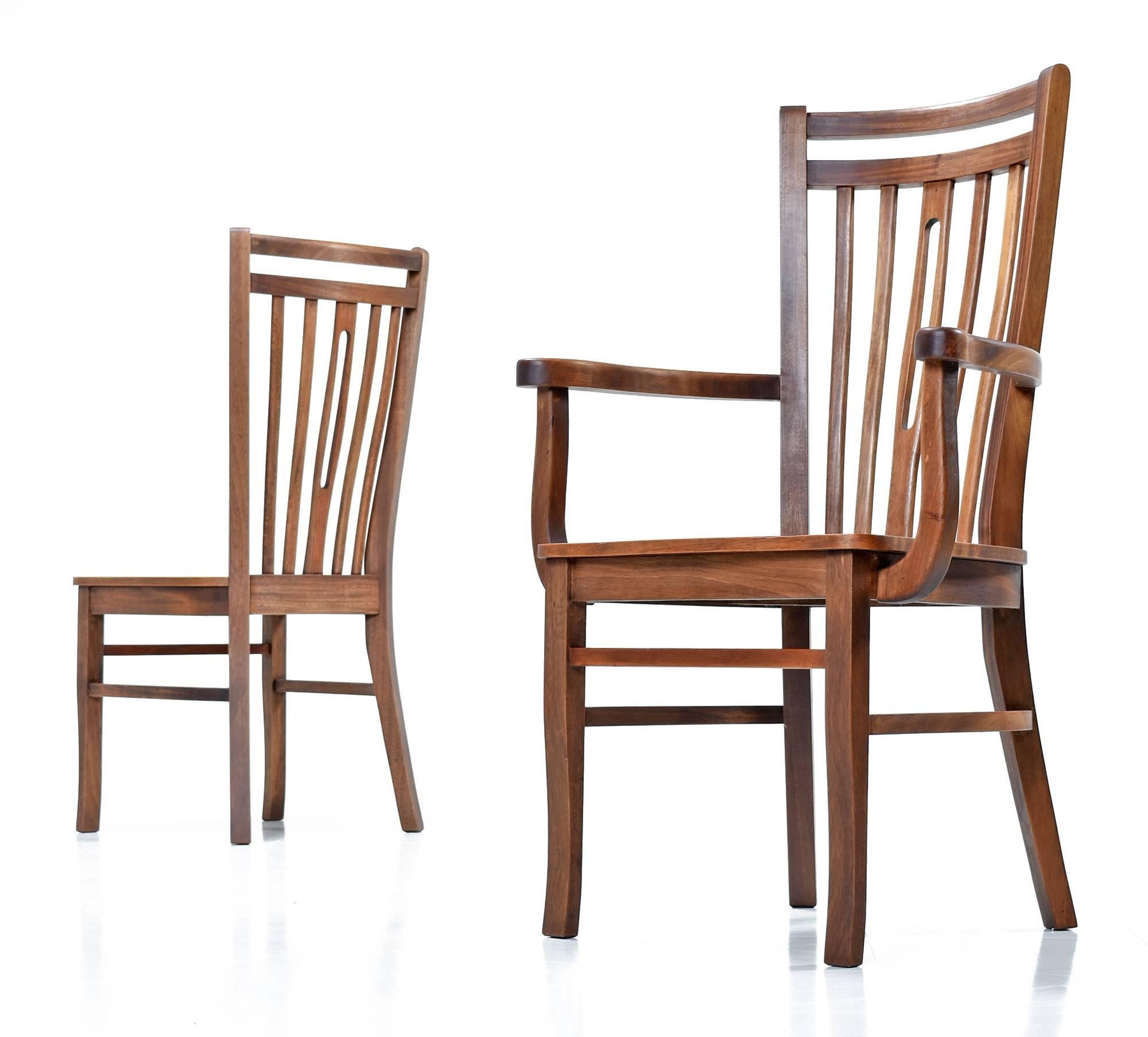 Brazilian Modern Solid Hardwood High Back Dining Chairs, circa 1960s In Excellent Condition In Chattanooga, TN