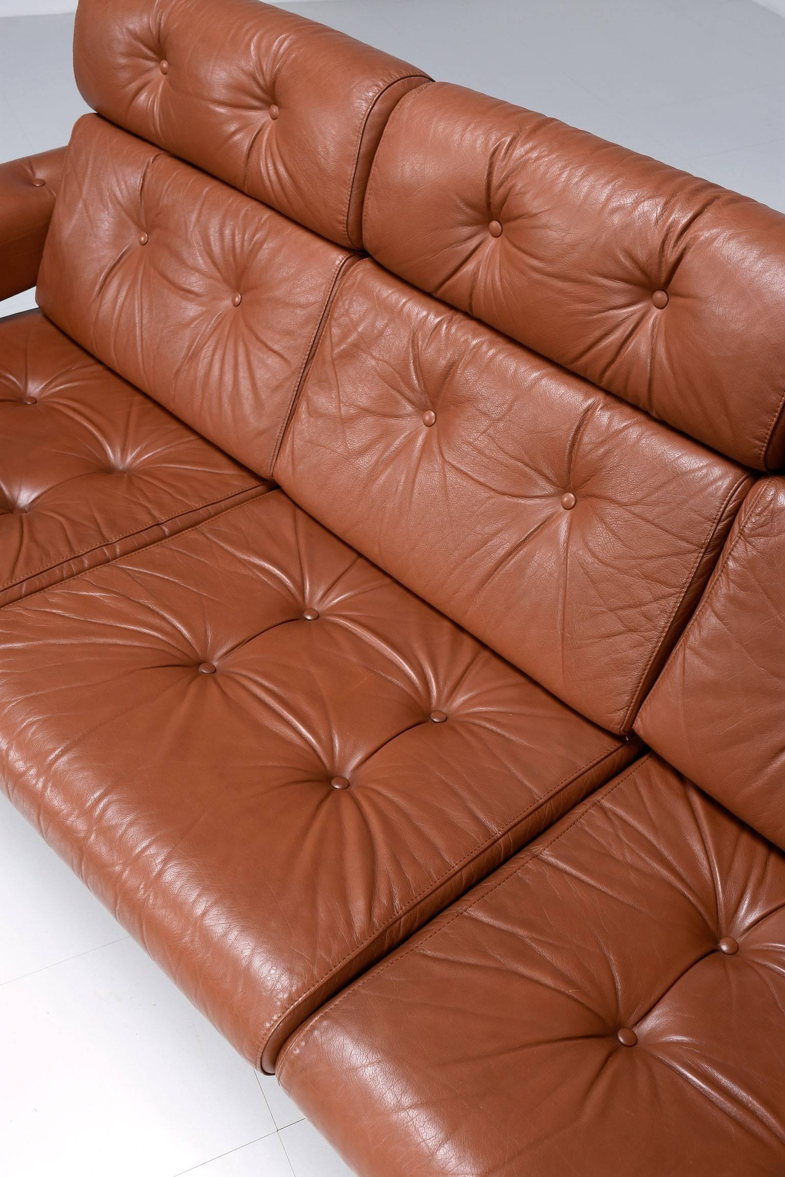 Norwegian Ekornes Tufted Leather and Teak Sofa
