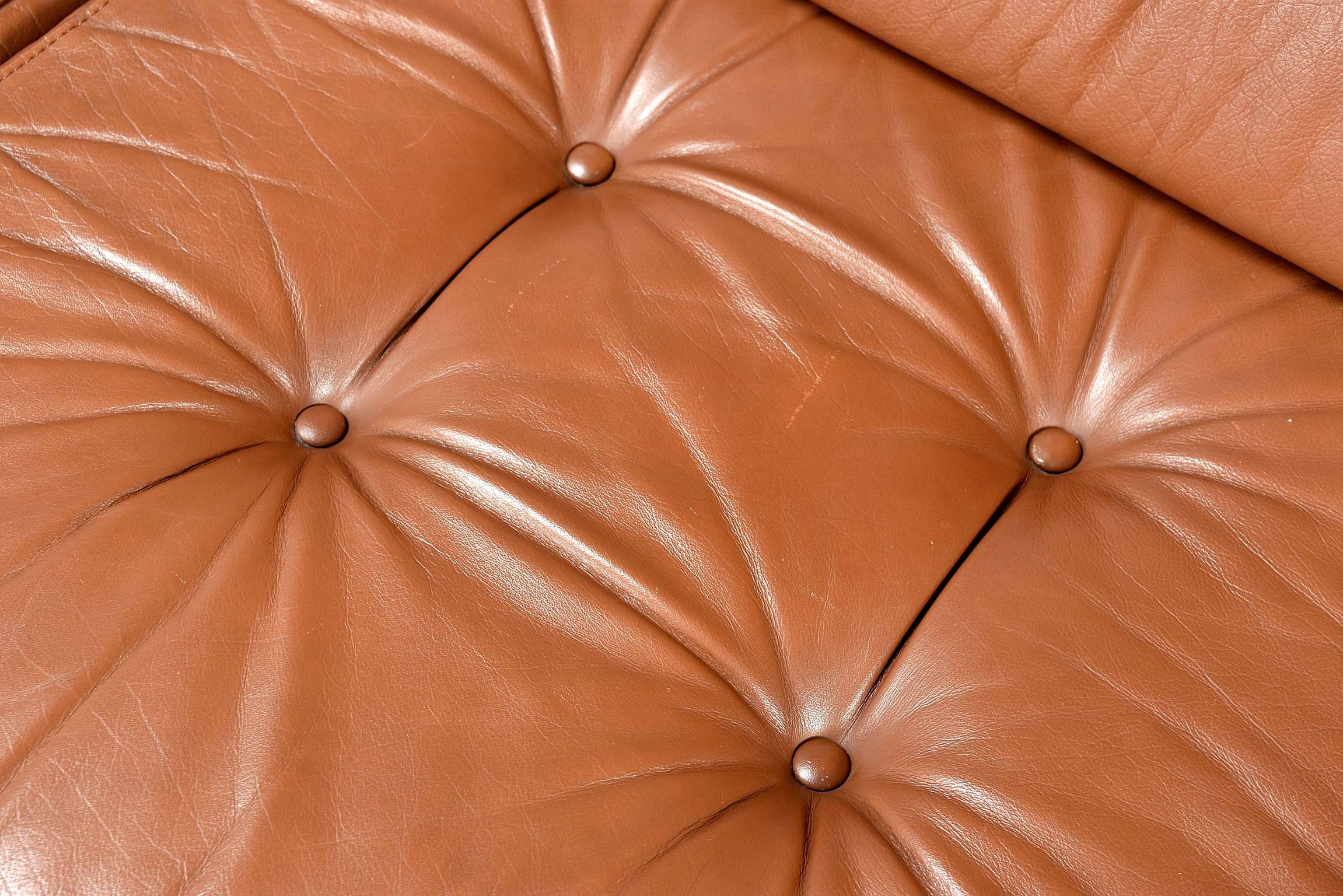 Mid-Century Modern Ekornes Tufted Leather and Teak Sofa
