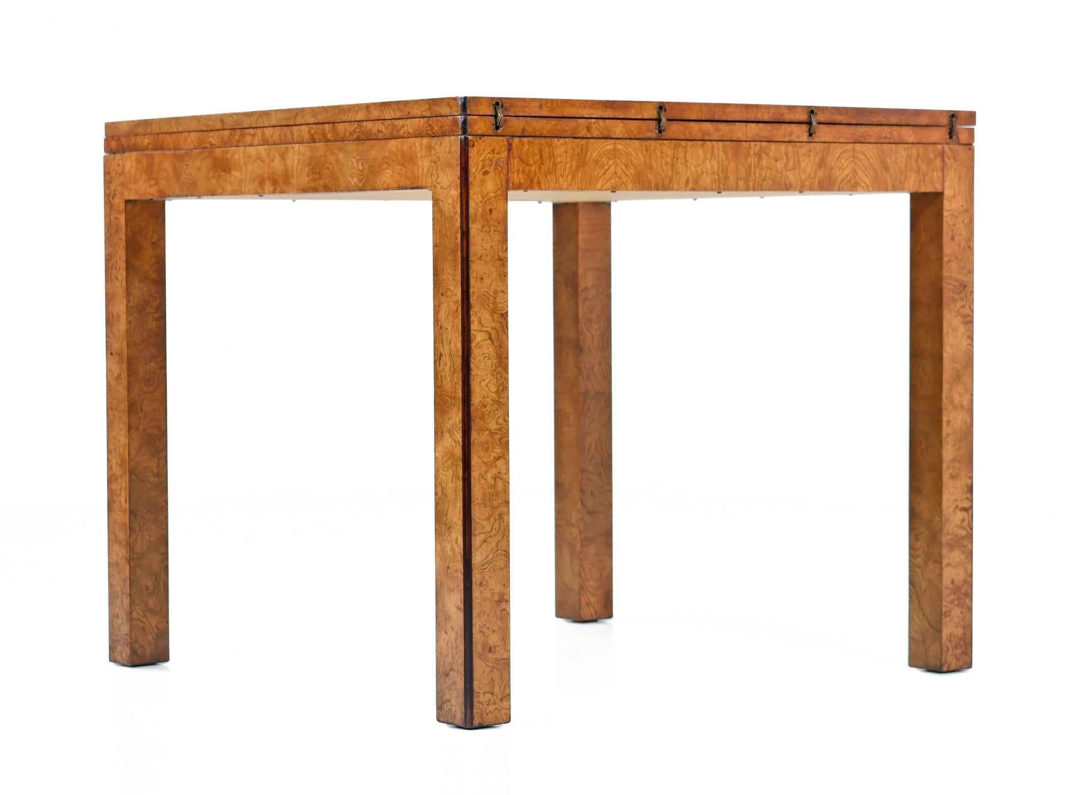 American John Widdicomb Parsons Style Burl Wood Flip-Top Dining Table
