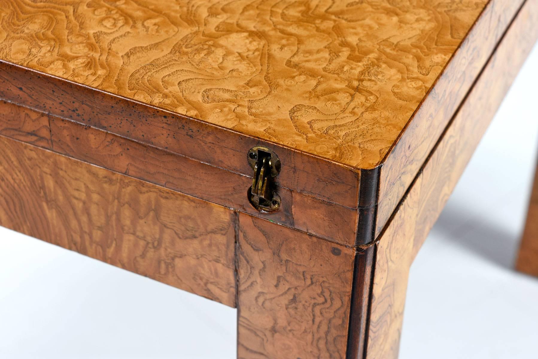 John Widdicomb Parsons Style Burl Wood Flip-Top Dining Table In Excellent Condition In Chattanooga, TN