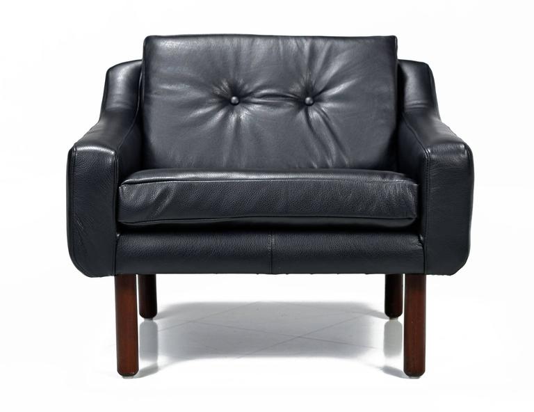 Svend Skipper Style Black Leather Wingback and Low Back Lounge Chairs ...