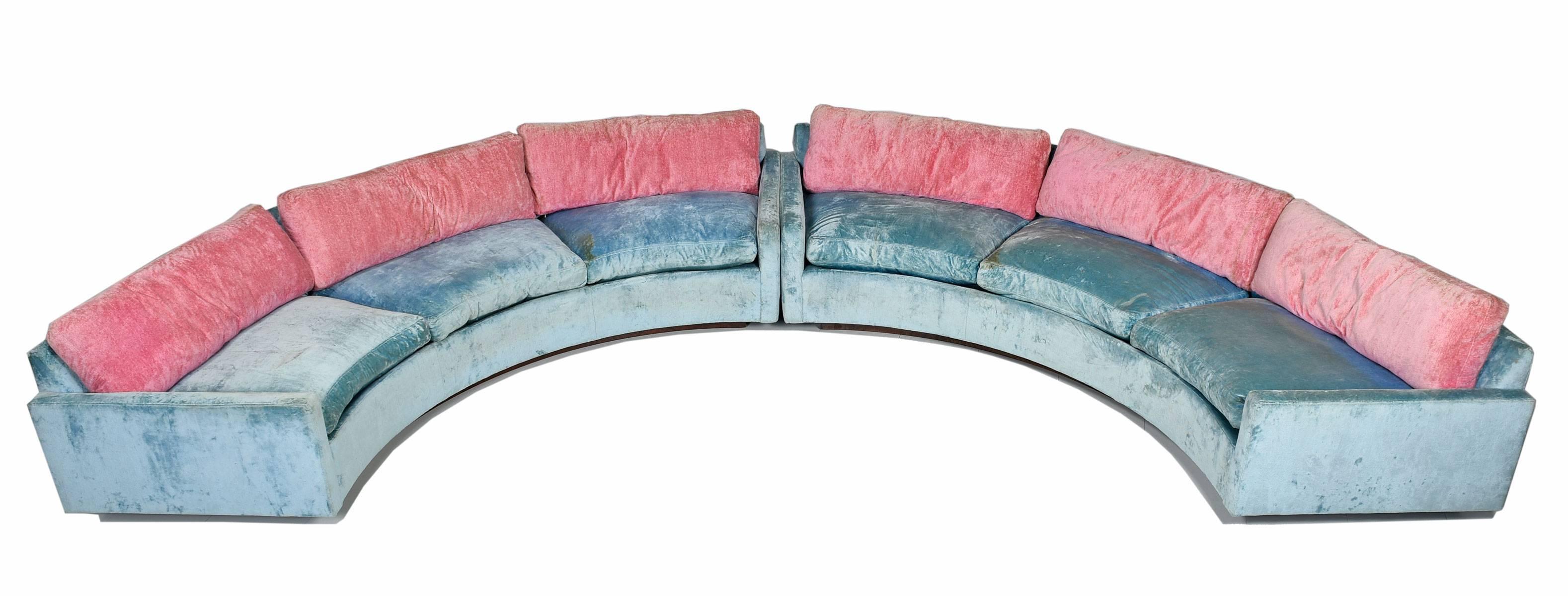Mid-Century Modern Milo Baughman for Thayer Coggin Velvet Semi-Circular Sectional Sofa
