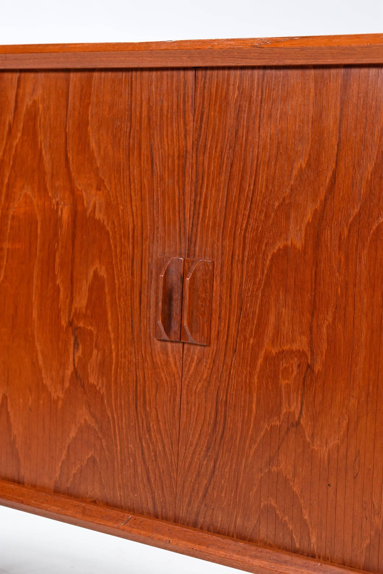 Svend Aage Larsen Danish Teak Tambour Door Credenza In Excellent Condition In Chattanooga, TN